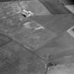 Oblique aerial view centred on the cropmarks of the barrow and the rectangular building at Newton of Lewesk, looking to the W.