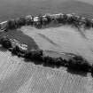 Oblique aerial view centred on the cropmarks of the possible enclosure and ring ditches at Haughs of Kinnaird, looking to the SE.