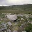 View of cairn and stone rows, looking SW towards Cairn Hanach (ND34SW 30) on the horizon.
Digital copy of photograph.