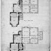 Scanned image of drawing showing plans of ground and upper floors.