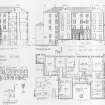 Scanned image of annotated elevation, section, lower ground floor plan and details of Queensberry House.