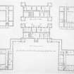 Drawing showing first and second floor plans. 
Titled: 'General Plan of the First Floor of the House & Offices of Floors Castle', 'Plan of the 2nd Floor', '2nd Storiy of the East Pavillion' and '2nd Story of the West Pavillion'
Engraved: 'Gul.Adam inv:et delin:'  'R.Cooper. Sculp.'