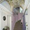 Interior. View of  hallway showing vaulted ceiling looking towards staircase