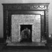 Interior.
Detail of fireplace in SW apartment on ground floor.