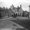 View of the former Railway station building and approach road in Galashiels. Closed to passenger traffic 1969.