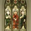 Scanned image of photograph, Interior view, detail of stained glass window.