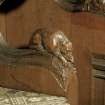 Thistle Chapel, interior, detail of carved figure on arm of seat.