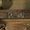 Thistle Chapel. interior, detail of carved cat and mouse on back of stalls.