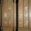 Thistle Chapel, interior, detail of selection of enamel plaques on back of seat.