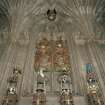 Thistle Chapel, interior, view of crests and armonial panels set in blind tracery.