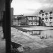 View of Chamberlain Hall courtyard and pool.