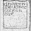 Scanned ink drawing of inscription from side panel of the Drosden Stone Pictish cross-slab (St Vigeans no.1).