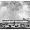 Perspective of the Arts Building, Common Room and Nuffield Theatre.