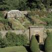 Arch to flower garden and summerhouse, view from roof of house to west.