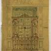 Redlands.  Furnishings for drawing room for G B Crookston.
Photographic copy of design for satinwood cabinet.