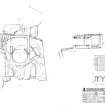 Scanned image of drawing showing plan, section of searchlight emplacement with detail showing shutter rails at scale 1:2.