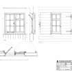 Scanned image of drawing showing detail elevation and plan (interior and exterior) of window and shutter on accommodation hut.