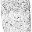 Knockando 1 - scanned ink drawing of Pictish symbol stone.