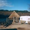 Loch Tay, crannog reconstruction (Scottish Crannog Centre). View from shore, during latter phase of construction.
