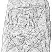 Scanned ink drawing of Logie Elphinstone 3 Pictish symbol stone