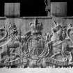 Detail of carved coat-of-arms before being put in place above ceremonial entrance.