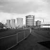 View of gas holders and cooling towers at Ravenscraig, Motherwell, from S.