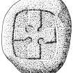 Scanned ink drawing of Inchmarnock "Pillow Stone" relief-carved cross-slab.