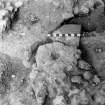 Digital copy of excavation photograph: lava quern near cottage oven.