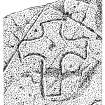 Scanned ink drawing of incised outline cross with expanded arms, straight shaft and central dot