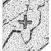 Scanned ink drawing of incised sunken cross