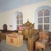 Interior. Pulpit and communion table. Detail