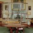 Interior.
Principal floor,  Library, detail of model ship 'Hibernia' in glass case.