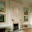 Paxton House, interior.  Principal floor.   Dining-room, view of fireplace with plaster decoration depicting 'Europa and the Bull' above.