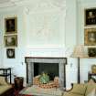 Ground floor, dining-room, interior view of fireplace and overmantle