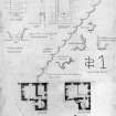Ground and first floor plans and masons' marks and details.