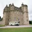 View of Grampian Fire Brigade appliance in front of main entrance.