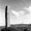 Digital copy of watchstone with Stones of Stenness in background, from N.W.
