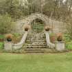 Leith Hall.  Walled garden: view of Moon gate from South