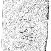 Scanned ink drawing of Knockando 3 rune-inscribed stone.