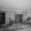 Glasgow, Auchinlea Road, Provan Hall, interior.
View of fireplace, with chairs and spinning wheel.