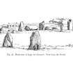 Sketch of view of recumbent stone circle from N.