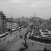 Historic view of Waverley Market, Calton Hill and the site of the Balmoral Hotel, looking east from the Scott Monument, Edinburgh.