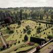 View of West end of formal garden from parapet of keep.