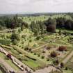 View of East end of formal garden from parapet of keep.