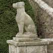 Detail of statue of dog at foot of stone stair (no.3 on plan), from East. Drummond Castle.