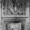 Brunstane House, interior
View of carved wooden panel over fireplace