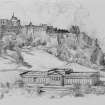 Photographic copy of charcoal sketch by James Houston, showing general view from Calton Prison