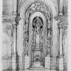 Photographic copy of charcoal sketch of interior of the Scottish National War Memorial Shrine, by James Houston