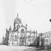 Photograph of drawing showing West front of St Giles' Cathedral by J Houston.