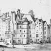 Photograph of drawing showing the Old Tolbooth by J Houston.
